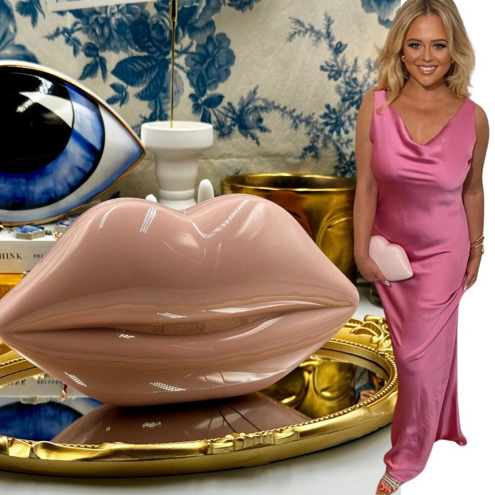 🆕 LULU GUINNESS 🧿 NWOT Iconic Lips Perspex Clutch - Blush Pink